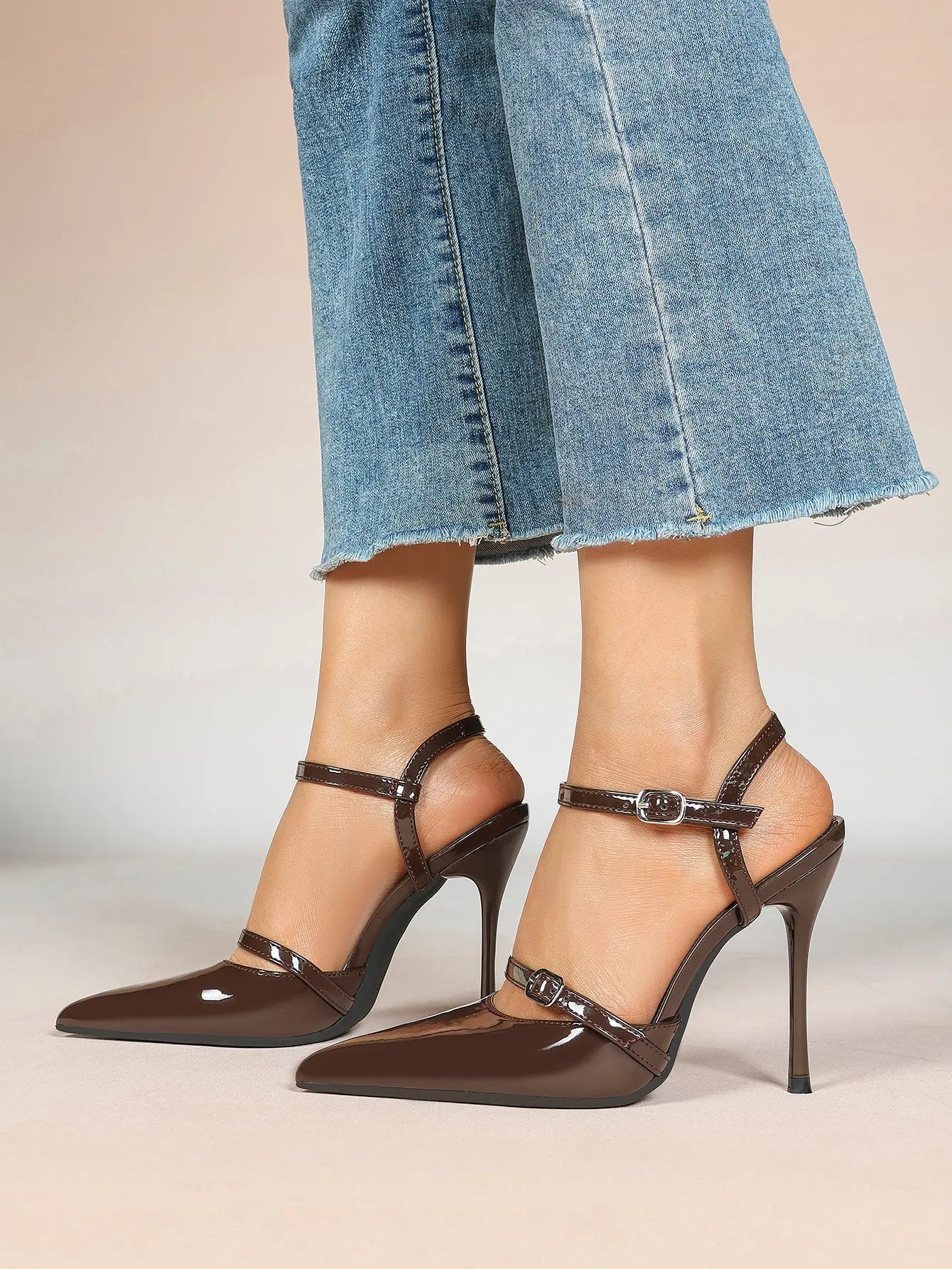 Women's Ivory Leather High-Heel Stiletto Pointed Toe Ankle Strap Sandals Sexy Wedding Party Evening Dress Shoes YISHIFAN