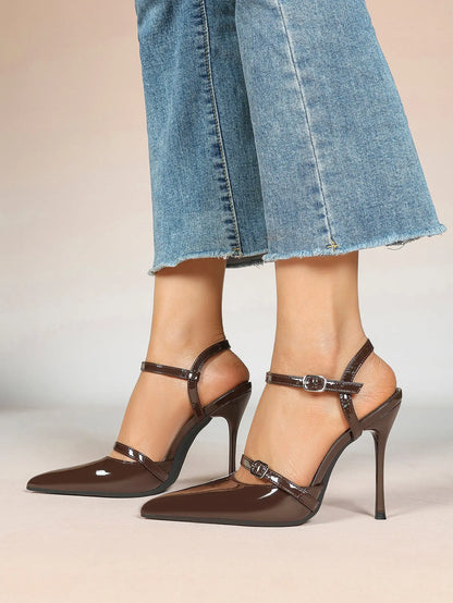 Women's Ivory Leather High-Heel Stiletto Pointed Toe Ankle Strap Sandals Sexy Wedding Party Evening Dress Shoes YISHIFAN
