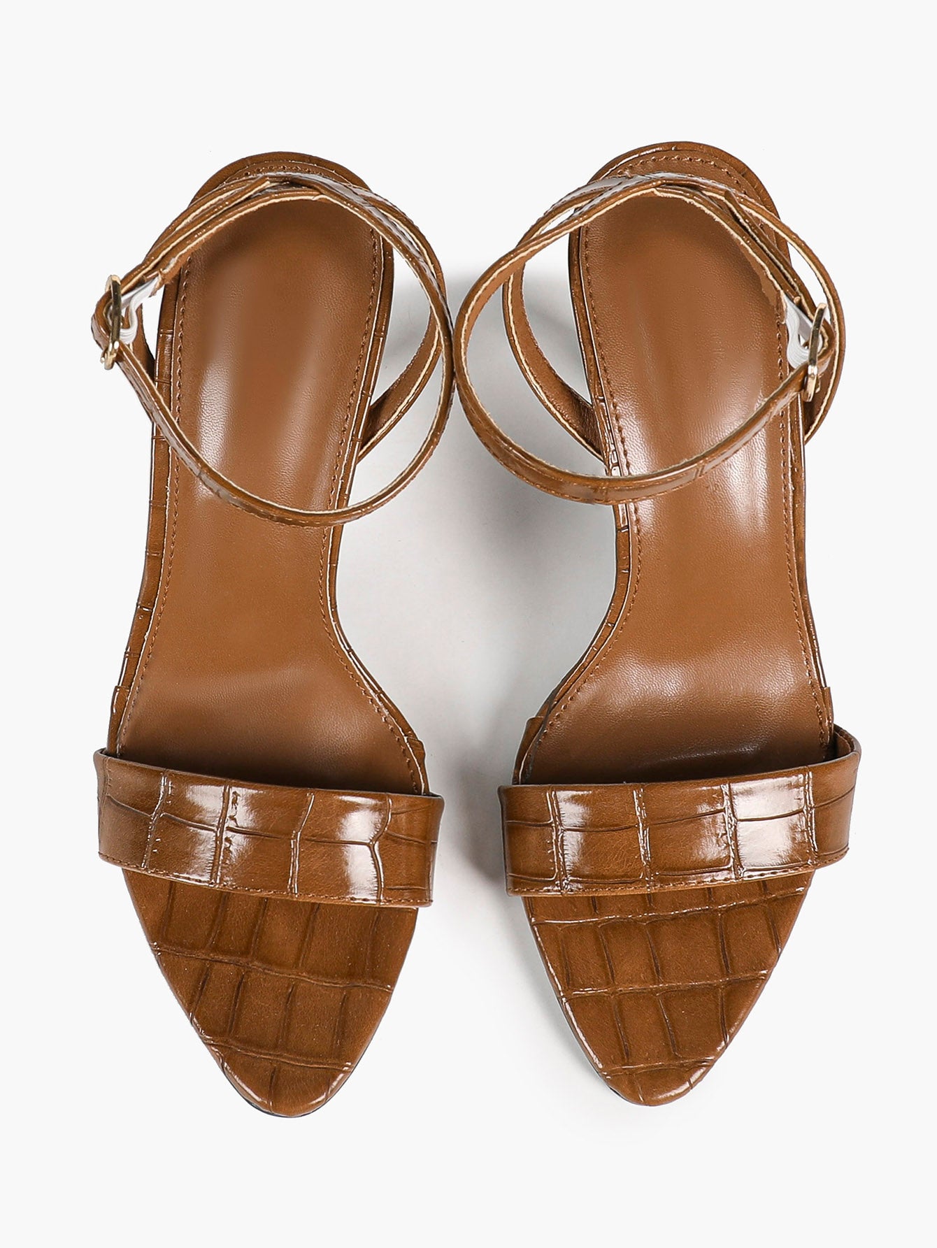 Crocodile Texture Strap Stilettos Ankle Strap Open Toe Heeled Sandals Fashion Night Out Party Shoes