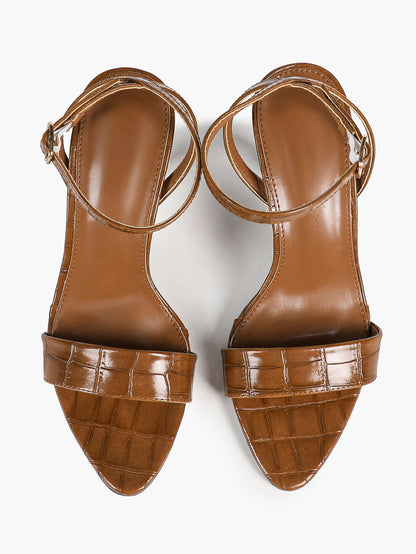 Crocodile Texture Strap Stilettos Ankle Strap Open Toe Heeled Sandals Fashion Night Out Party Shoes