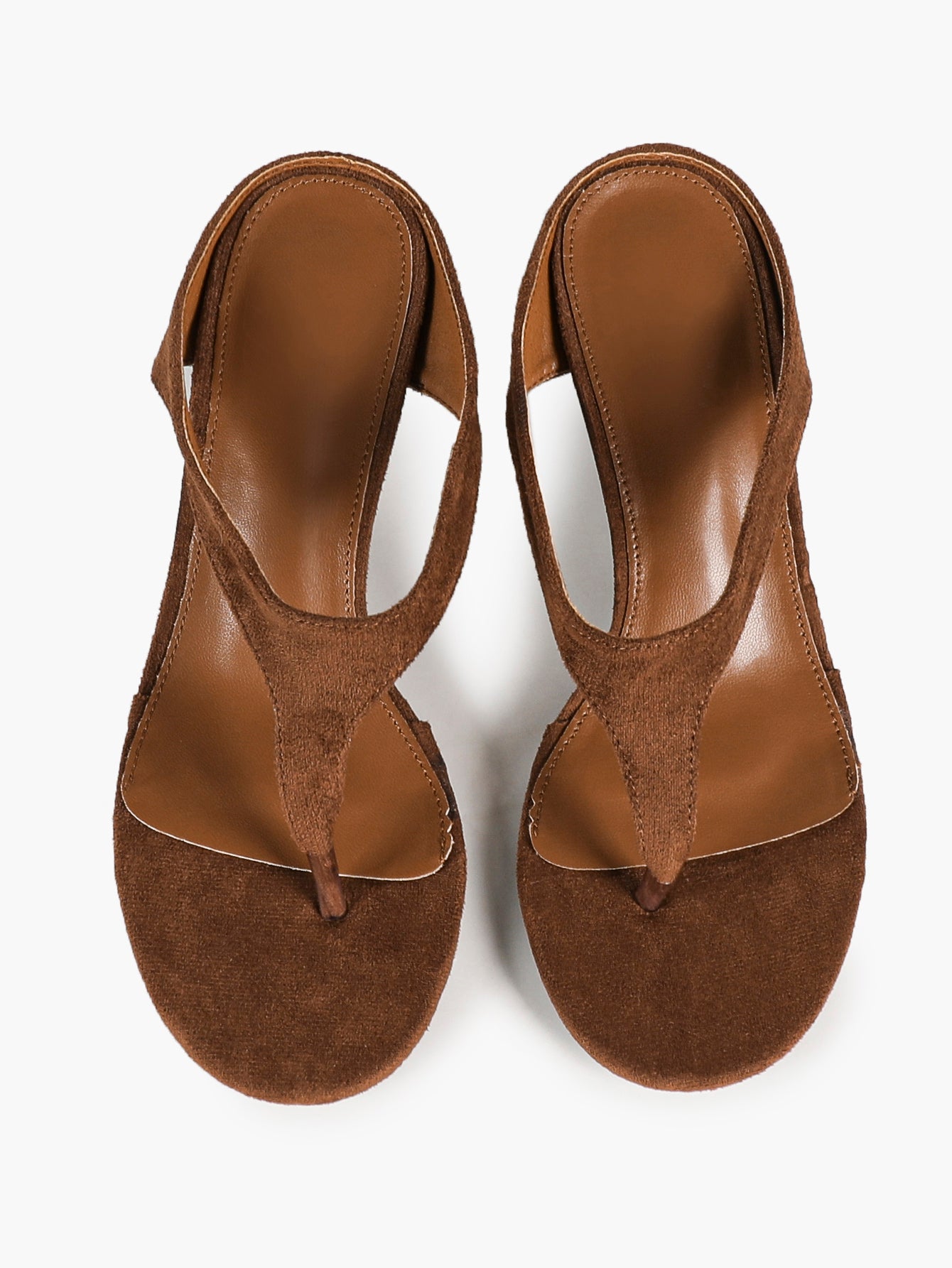 Brown Suede T-Bar Stiletto Mules Open Toe Slip-On Kitten Heels Chic Date Night Shoes