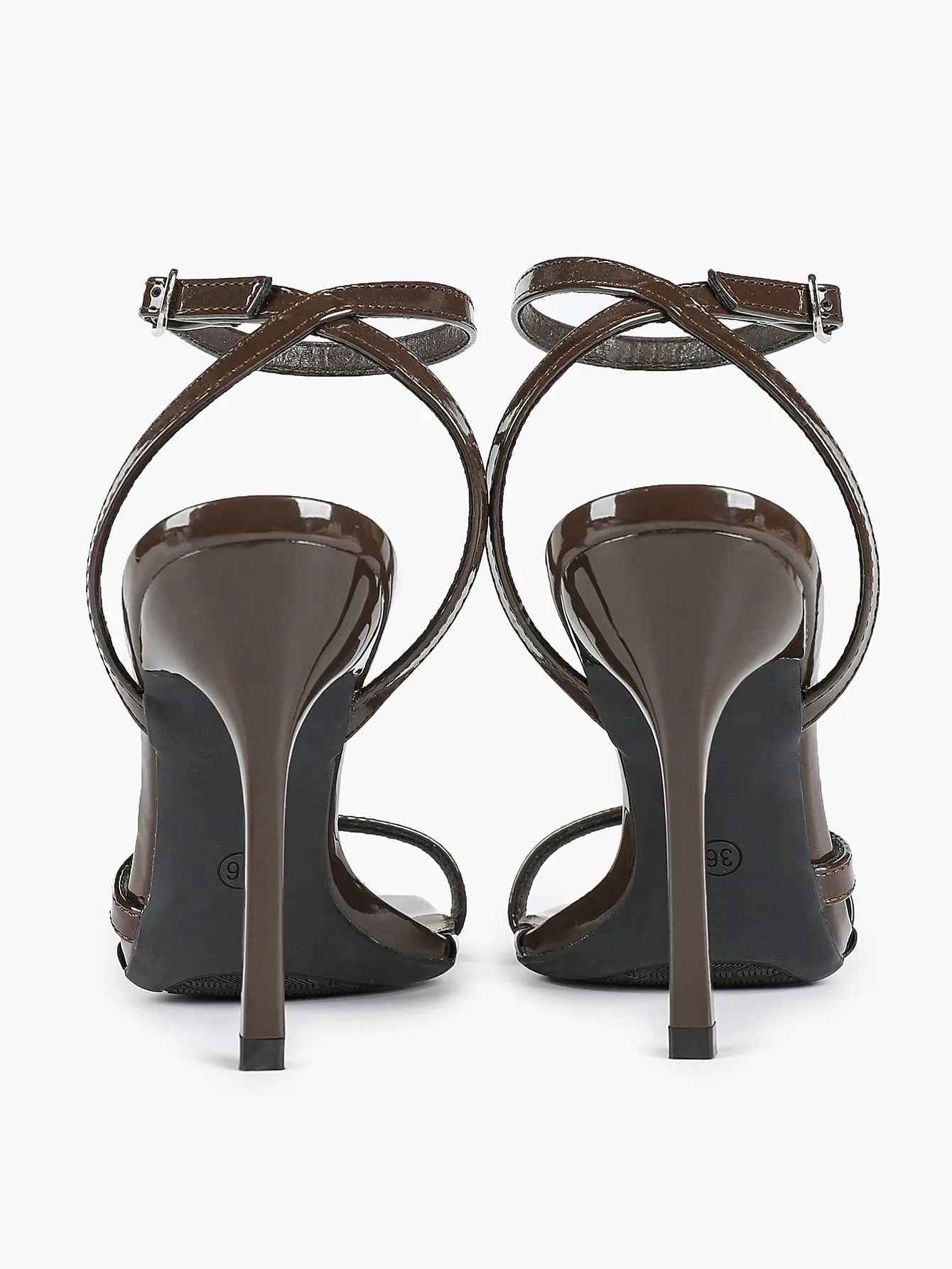 Women's Leather Adjustable Ankle Strap Stiletto Heels High Heels 4.13 Inch Heel Open Square Toe Sandals YISHIFAN