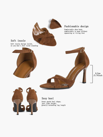 Women's Satin Cross Strap Ankle Strap 3.74 Inch Heels Open Toe Pointed Stilleto Sandals for Party Wedding YISHIFAN
