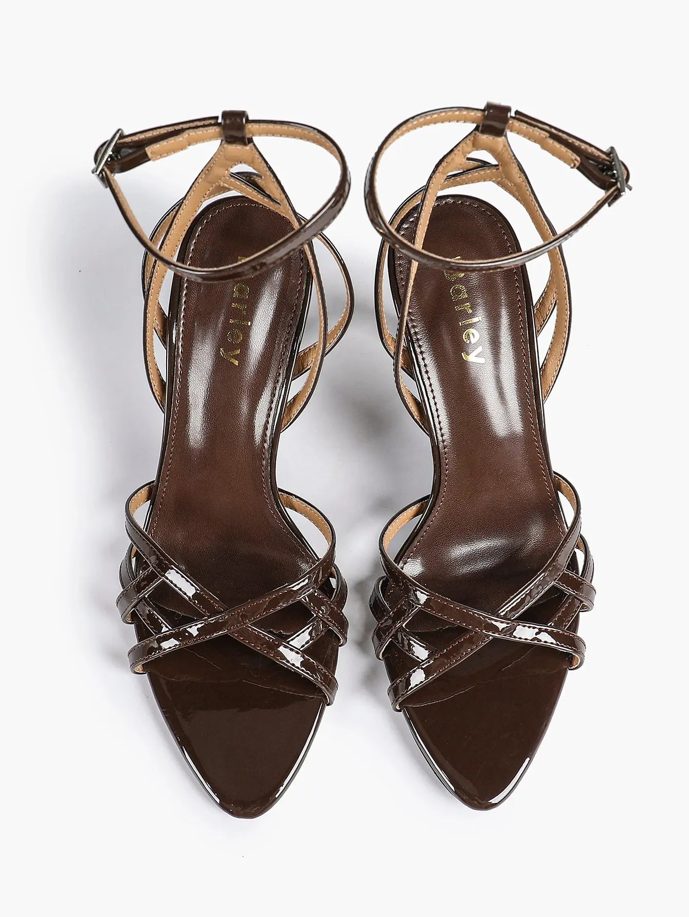 Leather Stiletto Heels for Women Open Pointed Toe Cross Ankle Strap Sandals for Wedding Party YISHIFAN
