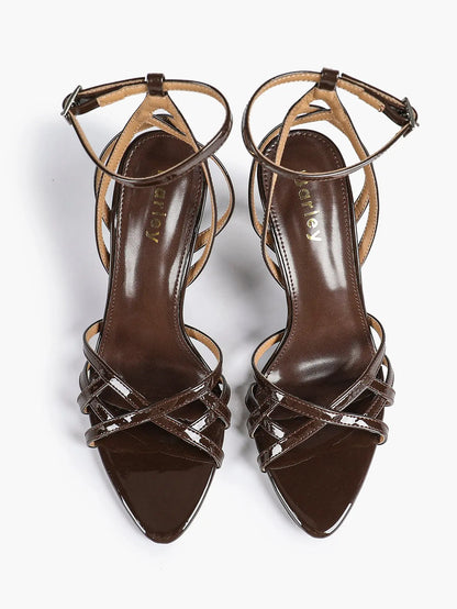 Leather Stiletto Heels for Women Open Pointed Toe Cross Ankle Strap Sandals for Wedding Party YISHIFAN