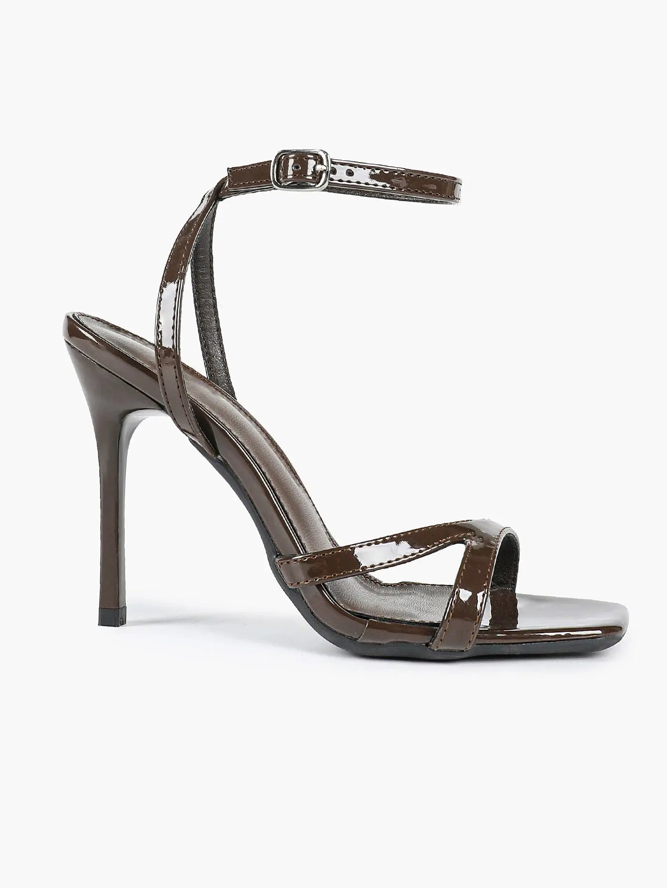 Women's Leather Adjustable Ankle Strap Stiletto Heels High Heels 4.13 Inch Heel Open Square Toe Sandals YISHIFAN