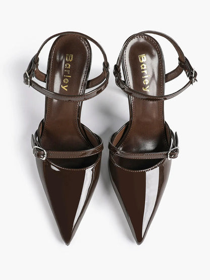 Women's Ivory Leather High-Heel Stiletto Pointed Toe Ankle Strap Sandals Sexy Wedding Party Evening Dress Shoes YISHIFAN