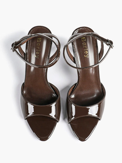 Women Leather High-Heel Sandals Peep-Toe Stiletto Heels Wedding Party Evening Dress Shoes YISHIFAN