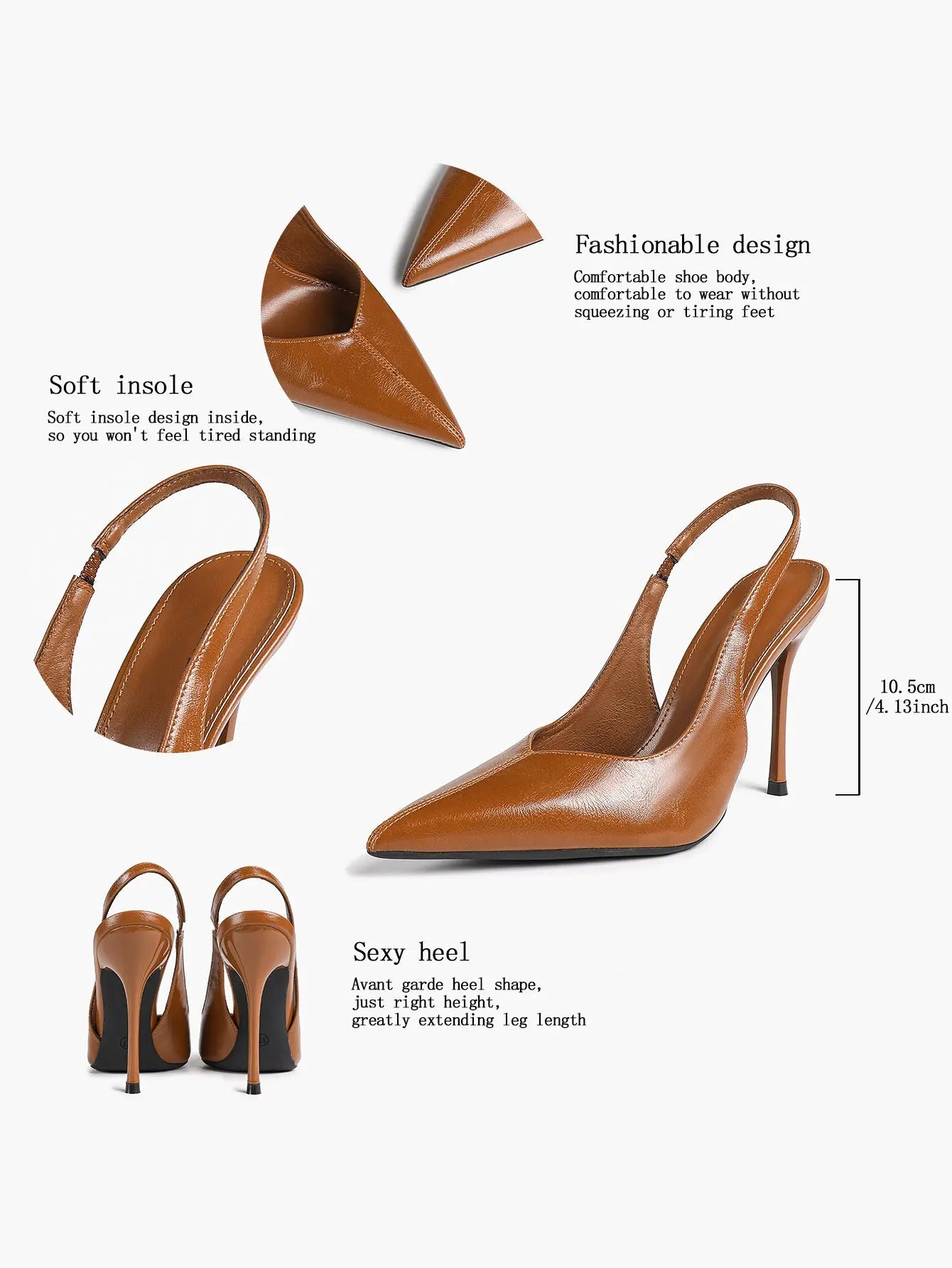Women Closed Toe Slingback Heel Pointed-Toe Stilettos：10.5 cm/4.13 inch Office Party Dress Shoes YISHIFAN