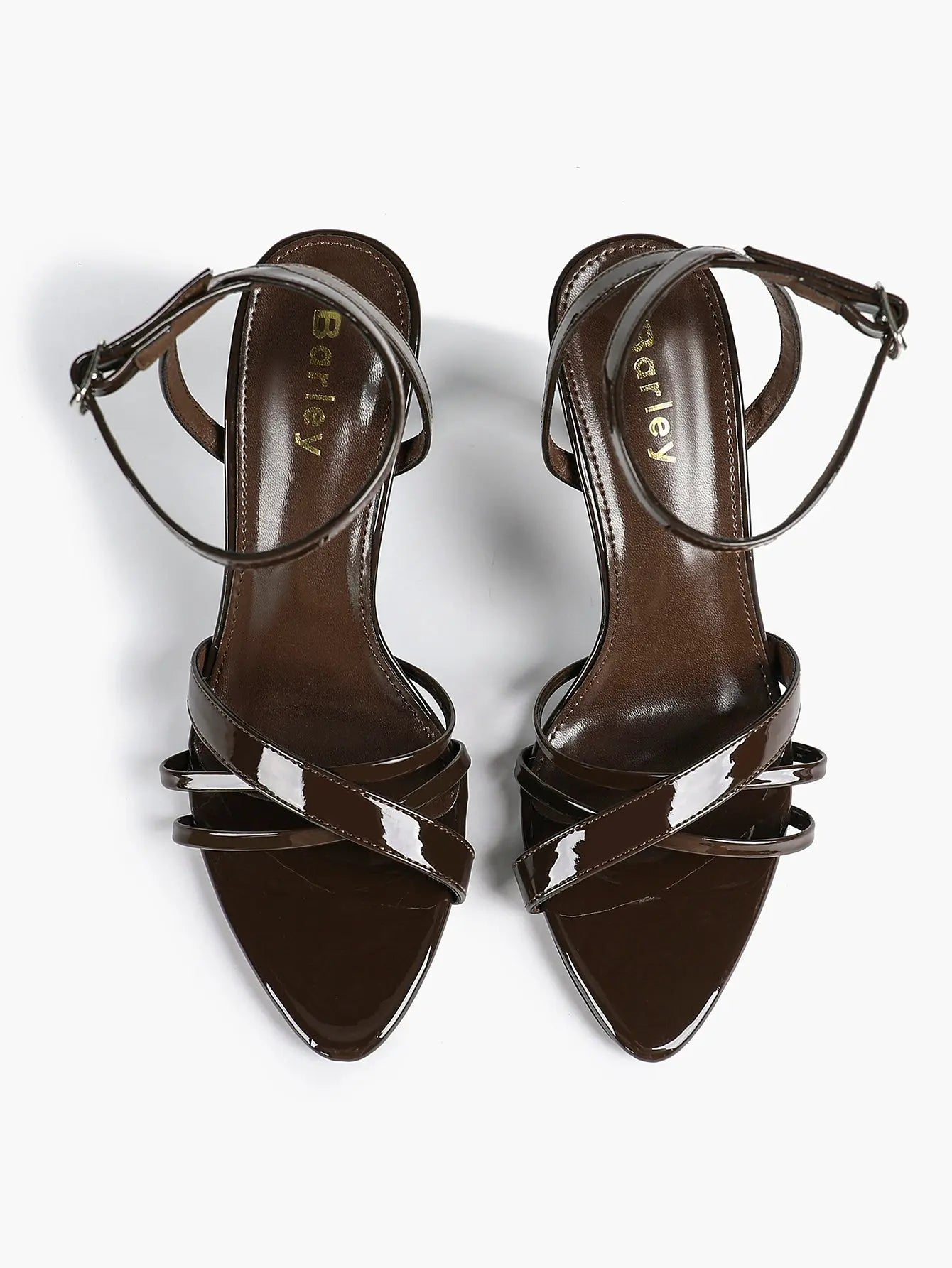 Brown Leather High-Heel Sandals  Cross Strap Stiletto Heels Wedding Party Dress Shoes YISHIFAN