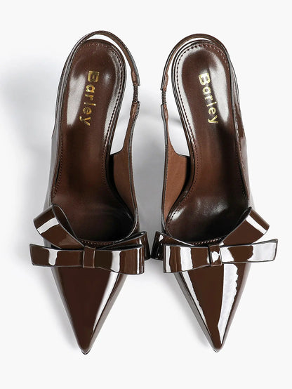 Women's Leather Bowknot High-Heel Closed Toe Pointed Toe Slingback Stiletto Heels Top-quality Shoes YISHIFAN