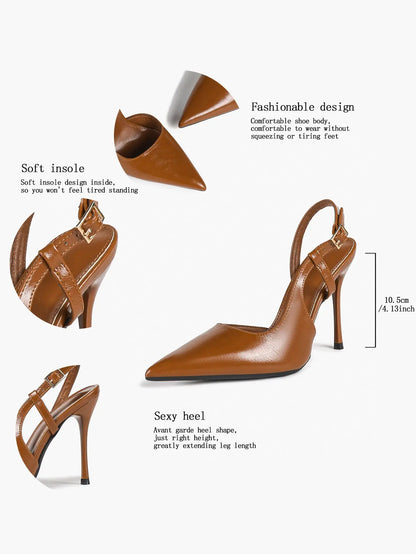 Women Closed Toe Slingback Heels Strappy Pointed Toe Stiletto Heels Wedding Party Dress Shoes YISHIFAN