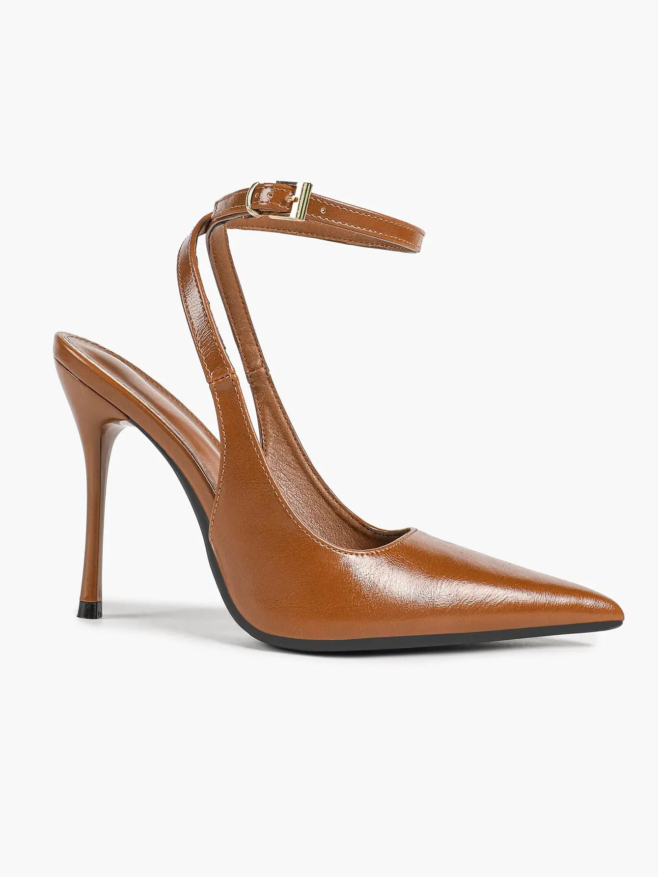 Wine Red Crinkle PU D’Orsay Ankle Strap Stiletto Slingback – Women’s Pointed Toe High Heels YISHIFAN