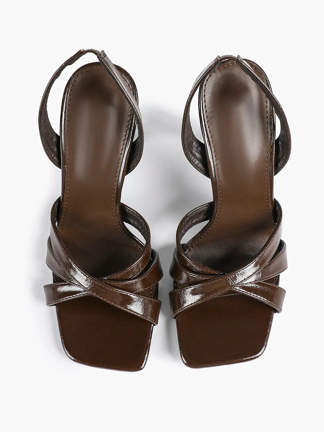Women's White Leather Square-Toe Stiletto Heels Slingback Heels 3.74 Inch Cross-Strap Stiletto Sandals YISHIFAN