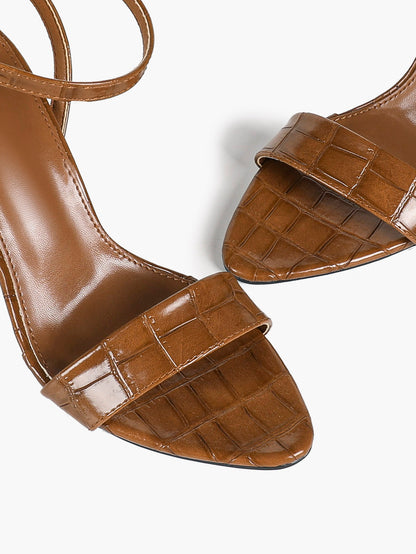 Crocodile Texture Strap Stilettos Ankle Strap Open Toe Heeled Sandals Fashion Night Out Party Shoes
