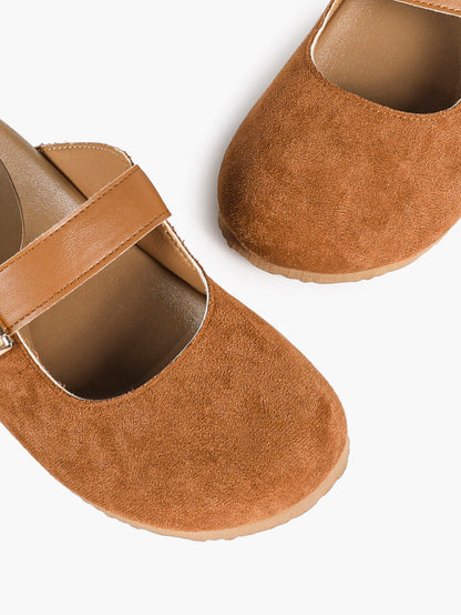 Black Suede Buckled Strap Slip-On Mules with Gold-Tone Hardware