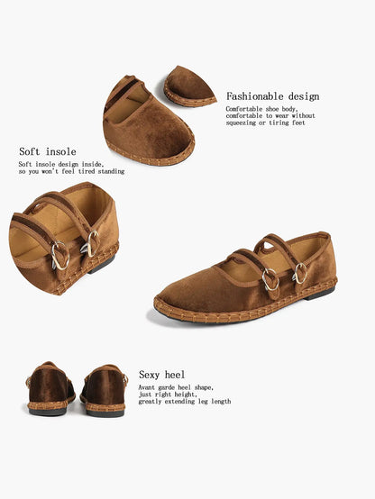 Women's Pink Suede Ballet Flats with Double Gold Buckle Cloud Comfort Insole for Casual Chic Everyday Shoes YISHIFAN
