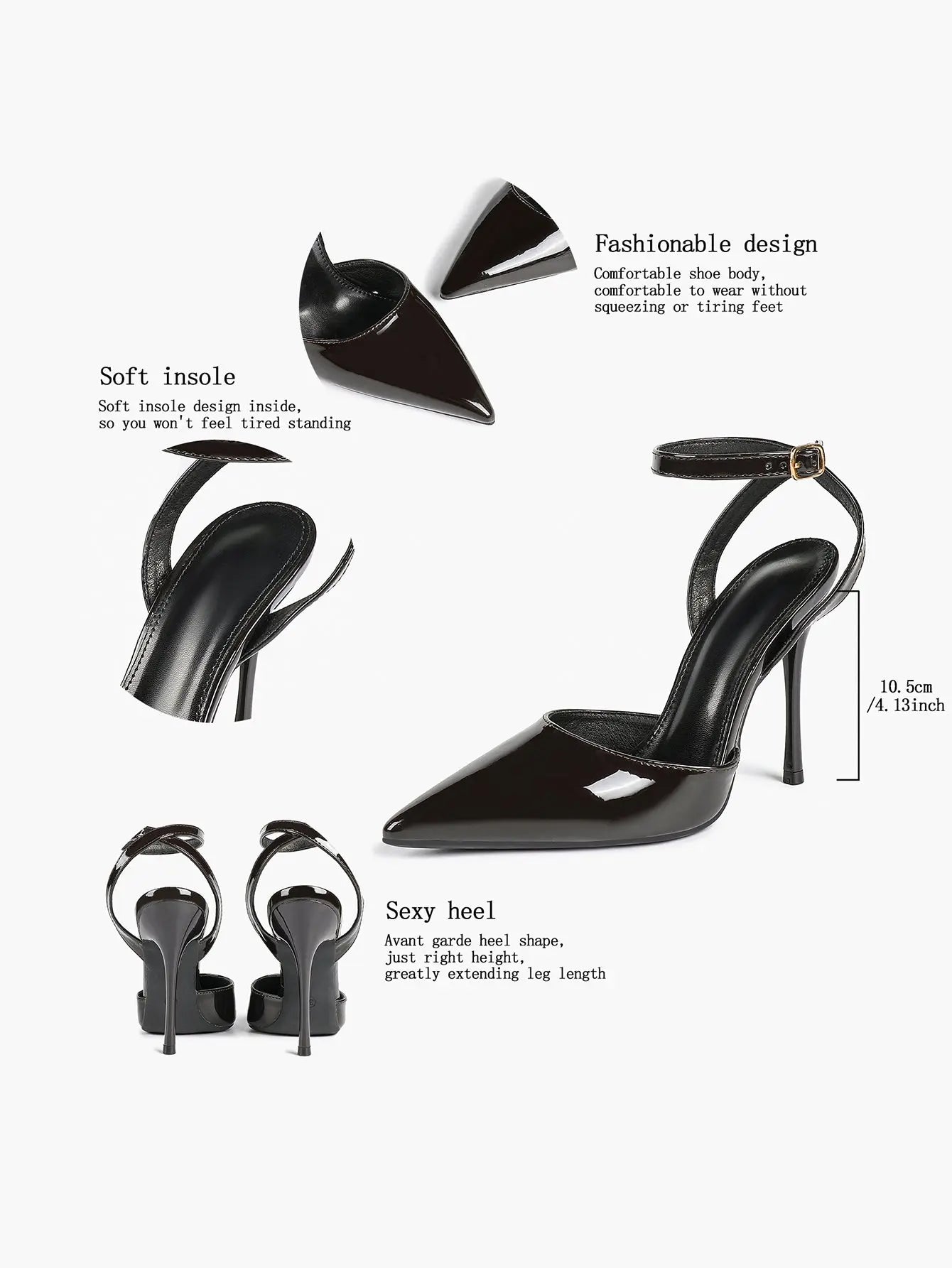 Women's Metallic Gloss Pointed Toe Adjustable Ankle Strap Heels Slingback Heel for Party Wedding Evening Club YISHIFAN