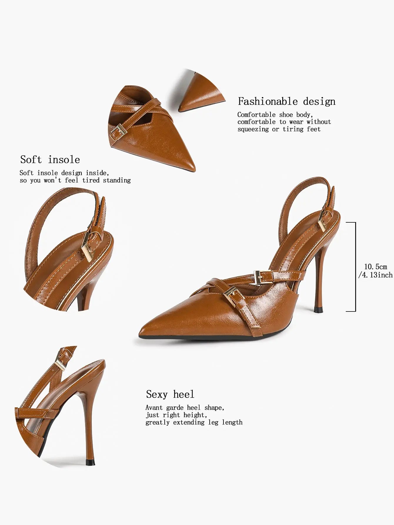 Slingback Pumps for Women Pointed Toe Cross Strap Stiletto Heels Buckle Dress Shoes Party Wedding YISHIFAN