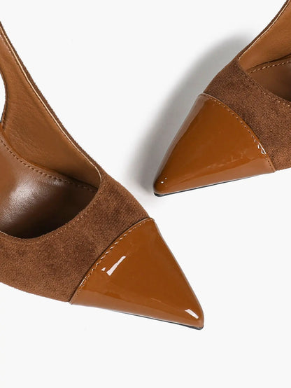 Women's Brown Suede Pointed Toe Slingback Pumps Stiletto High Heels 10.5CM Dress Shoes YISHIFAN