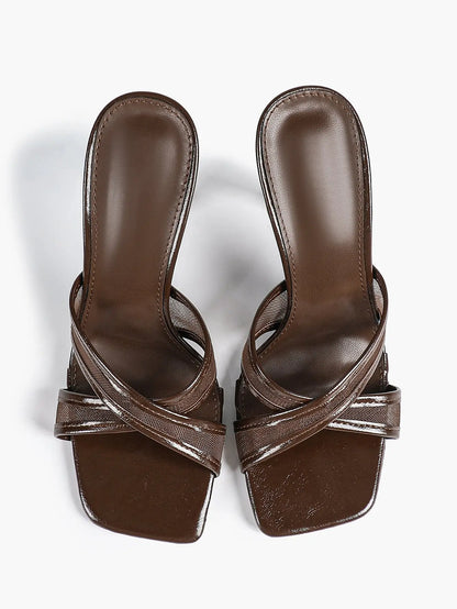 Women's Square Toe Cross Strap High Heel Sandals 3.74 Inch Sexy Stiletto Heels with Soft Insole Comfortable Mesh YISHIFAN