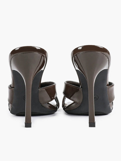 Women's Leather Mule Sandals Block Heel Cross Strap Slip with 3.74 Inch Heel For Daily Casual Office Dress Shoes YISHIFAN