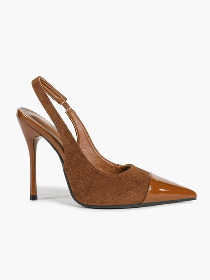 Women's Brown Suede Pointed Toe Slingback Pumps Stiletto High Heels 10.5CM Dress Shoes YISHIFAN