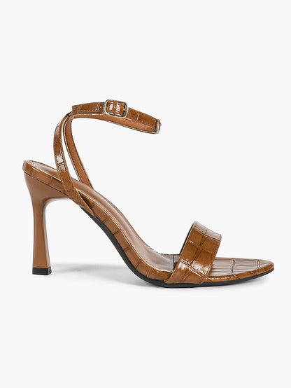 Crocodile Texture Strap Stilettos Ankle Strap Open Toe Heeled Sandals Fashion Night Out Party Shoes
