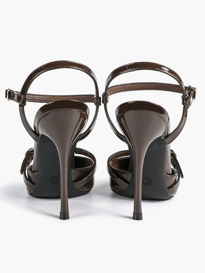 Women's Ivory Leather High-Heel Stiletto Pointed Toe Ankle Strap Sandals Sexy Wedding Party Evening Dress Shoes YISHIFAN