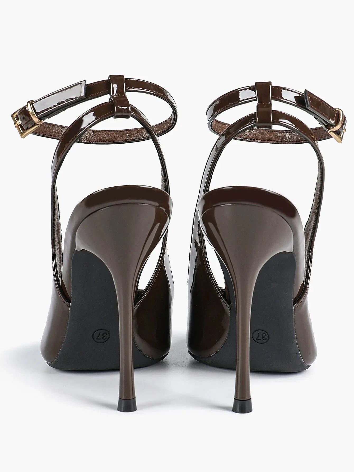 Women's Dark Brown Ankle Strap Pointed Toe High-Heel Sandals Wedding Party Evening Dress Shoes YISHIFAN