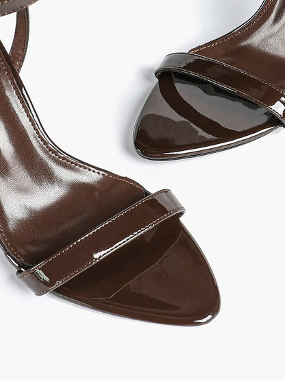 Women Leather High-Heel Sandals Pointed Toe Open Back Stiletto Heels Office Dress Shoes YISHIFAN