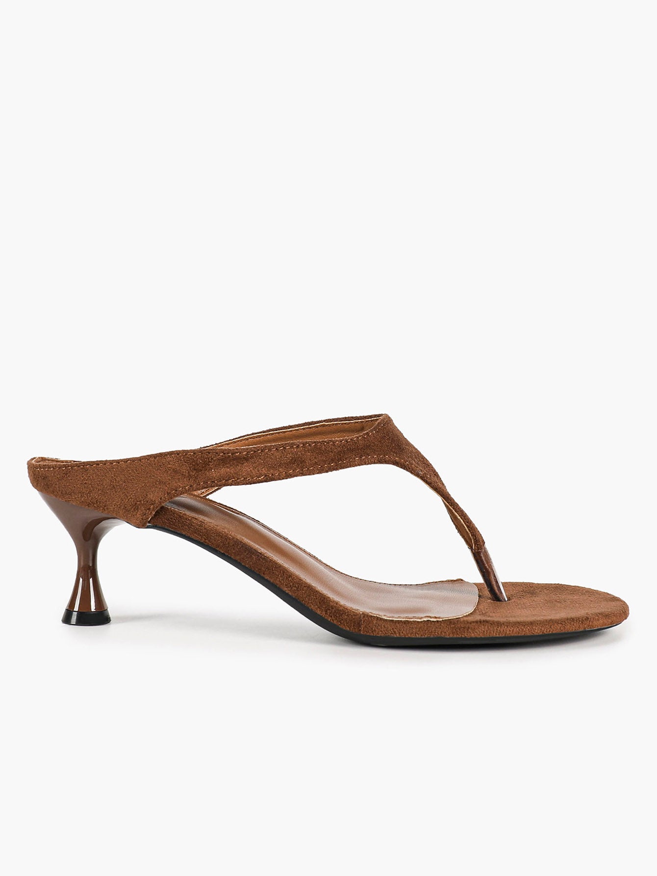 Brown Suede T-Bar Stiletto Mules Open Toe Slip-On Kitten Heels Chic Date Night Shoes