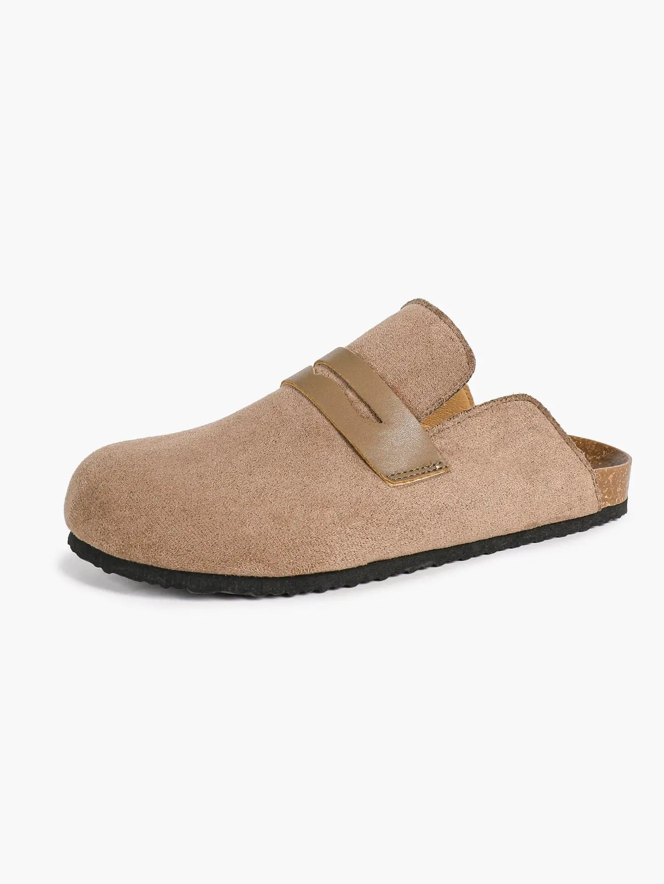 Brown Distressed Suede Penny Loafer Boston Clogs – Women's Cork Platform Closed Toe Mule YISHIFAN