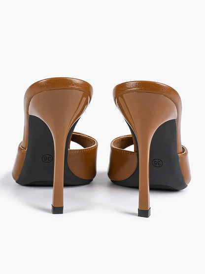 Women's Kitten Heels for Square Toe Open Toe Backless Mule Heels Stiletto Sandals 4.13 Inch YISHIFAN
