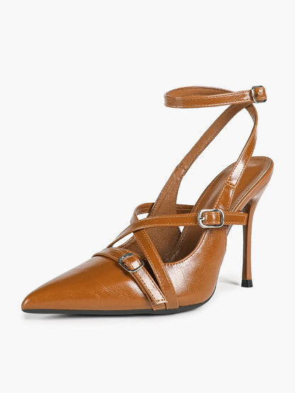 Women Pointed Toe Cross Strap Stiletto Heels Ankle Strap Buckle Dress Shoes Party Evening Sexy High Heels YISHIFAN