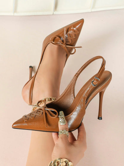 Slingback Pumps for Women Pointed Toe Bow Tie Stiletto Heels Dress Shoes Comfortable Sexy High Heels YISHIFAN