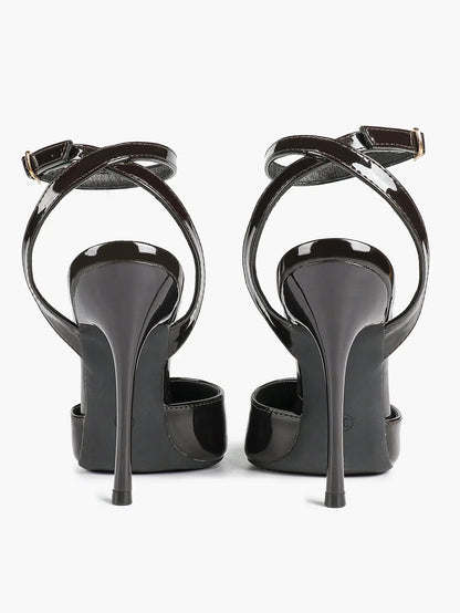 Women's Metallic Gloss Pointed Toe Adjustable Ankle Strap Heels Slingback Heel for Party Wedding Evening Club YISHIFAN