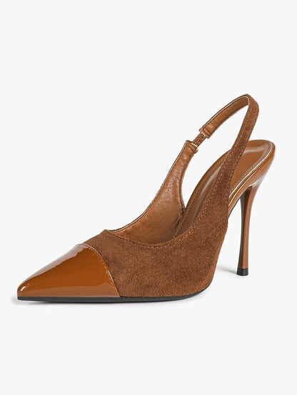 Women's Brown Suede Pointed Toe Slingback Pumps Stiletto High Heels 10.5CM Dress Shoes YISHIFAN