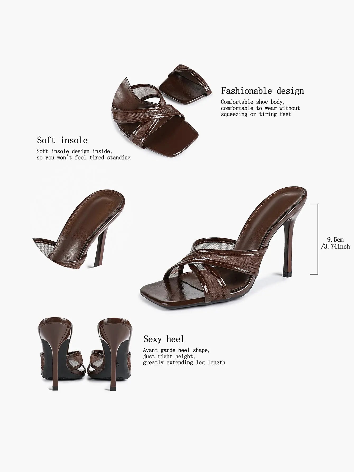 Women's Square Toe Cross Strap High Heel Sandals 3.74 Inch Sexy Stiletto Heels with Soft Insole Comfortable Mesh YISHIFAN