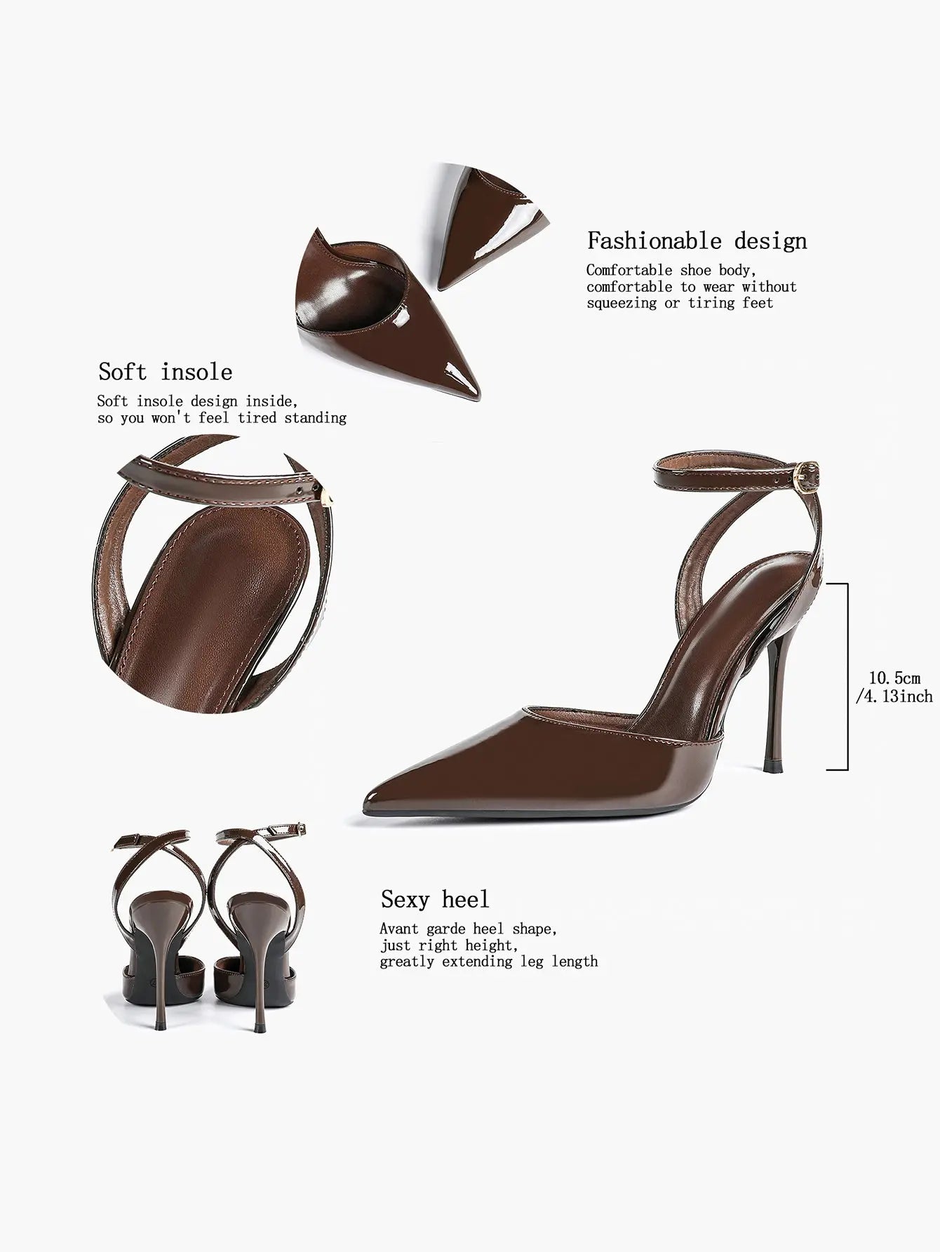 Women's Leather 4.13 INCH High-Heel Stiletto Pointed Toe Slingback Stiletto Heels for Elegant Scene YISHIFAN