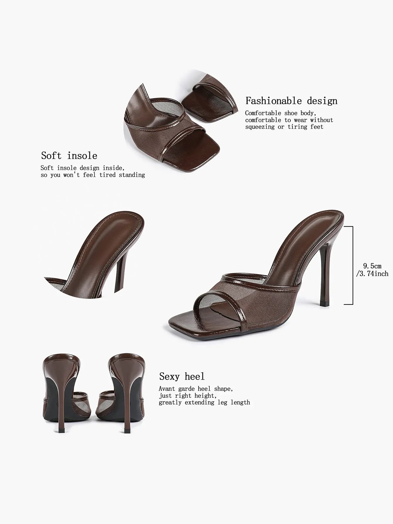 Women's Kitten Heels with Open Toe Square  Stiletto Sandals Slip On Mesh Mule Heels for Wedding Party YISHIFAN