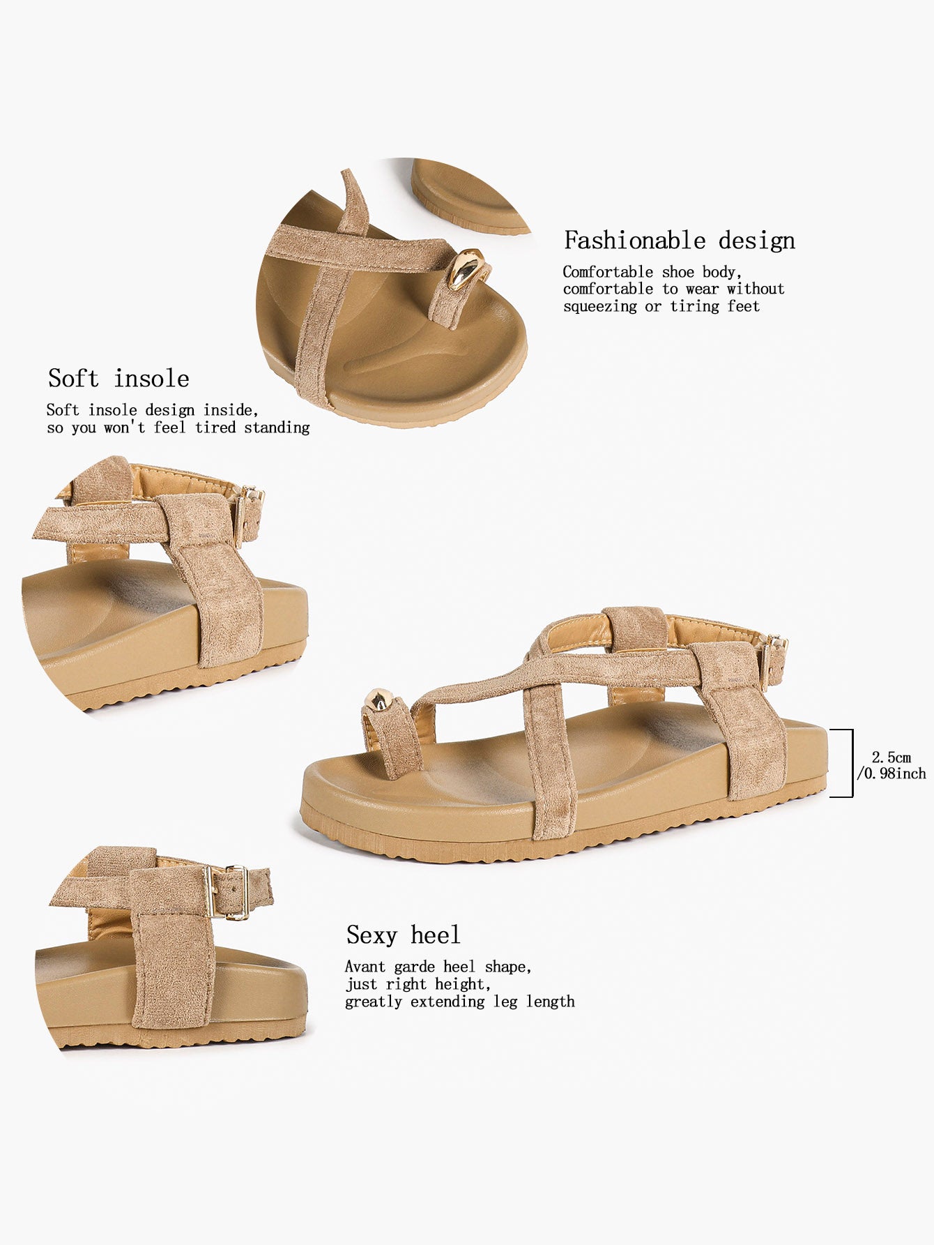 Olive Green Suede Criss-Cross Strap Sandals with Gold-Tone Oval Detail and Platform Sole