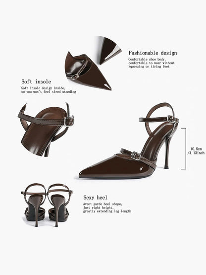 Women's Ivory Leather High-Heel Stiletto Pointed Toe Ankle Strap Sandals Sexy Wedding Party Evening Dress Shoes YISHIFAN