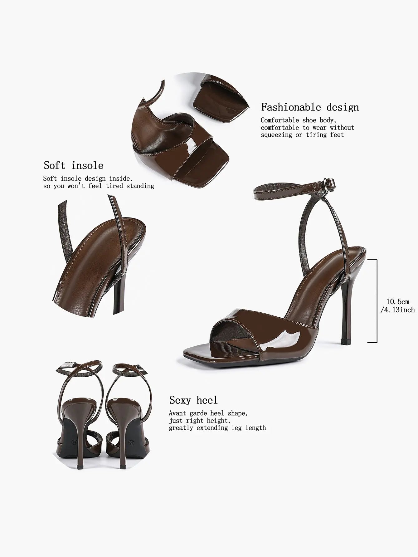 Women's Stiletto Heels 4.13 Inch Square Toe Ankle Strap Sandals Wedding Party Office Dress Shoes YISHIFAN