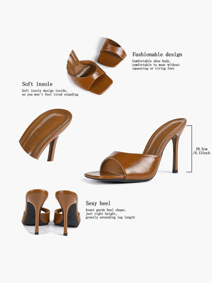 Women's Kitten Heels for Square Toe Open Toe Backless Mule Heels Stiletto Sandals 4.13 Inch YISHIFAN