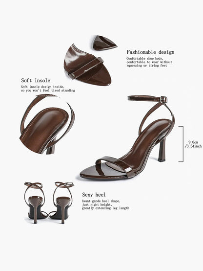 Women Leather High-Heel Sandals Pointed Toe Open Back Stiletto Heels Office Dress Shoes YISHIFAN