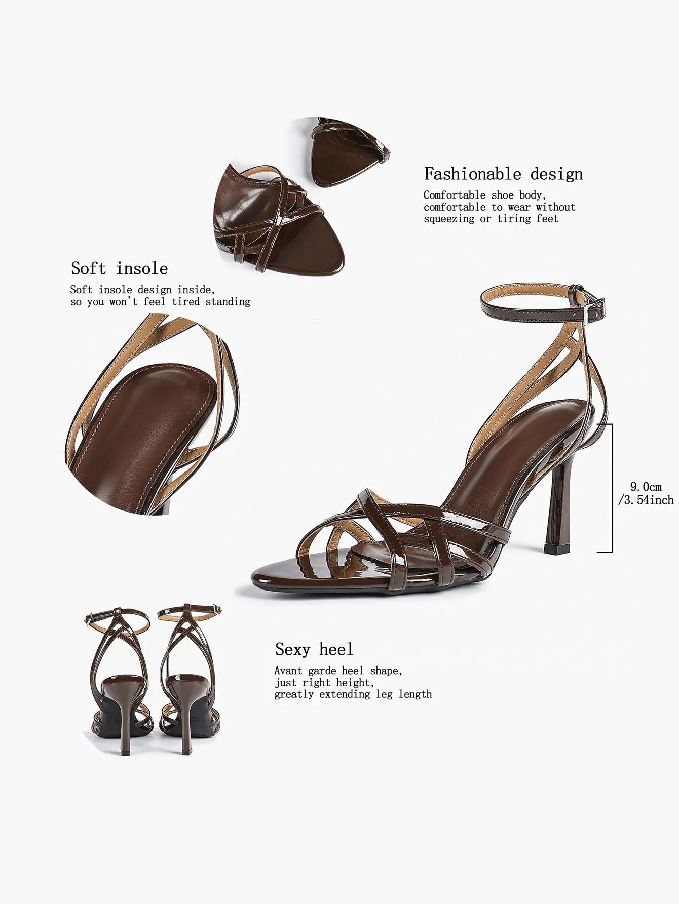 Leather Stiletto Heels for Women Open Pointed Toe Cross Ankle Strap Sandals for Wedding Party YISHIFAN