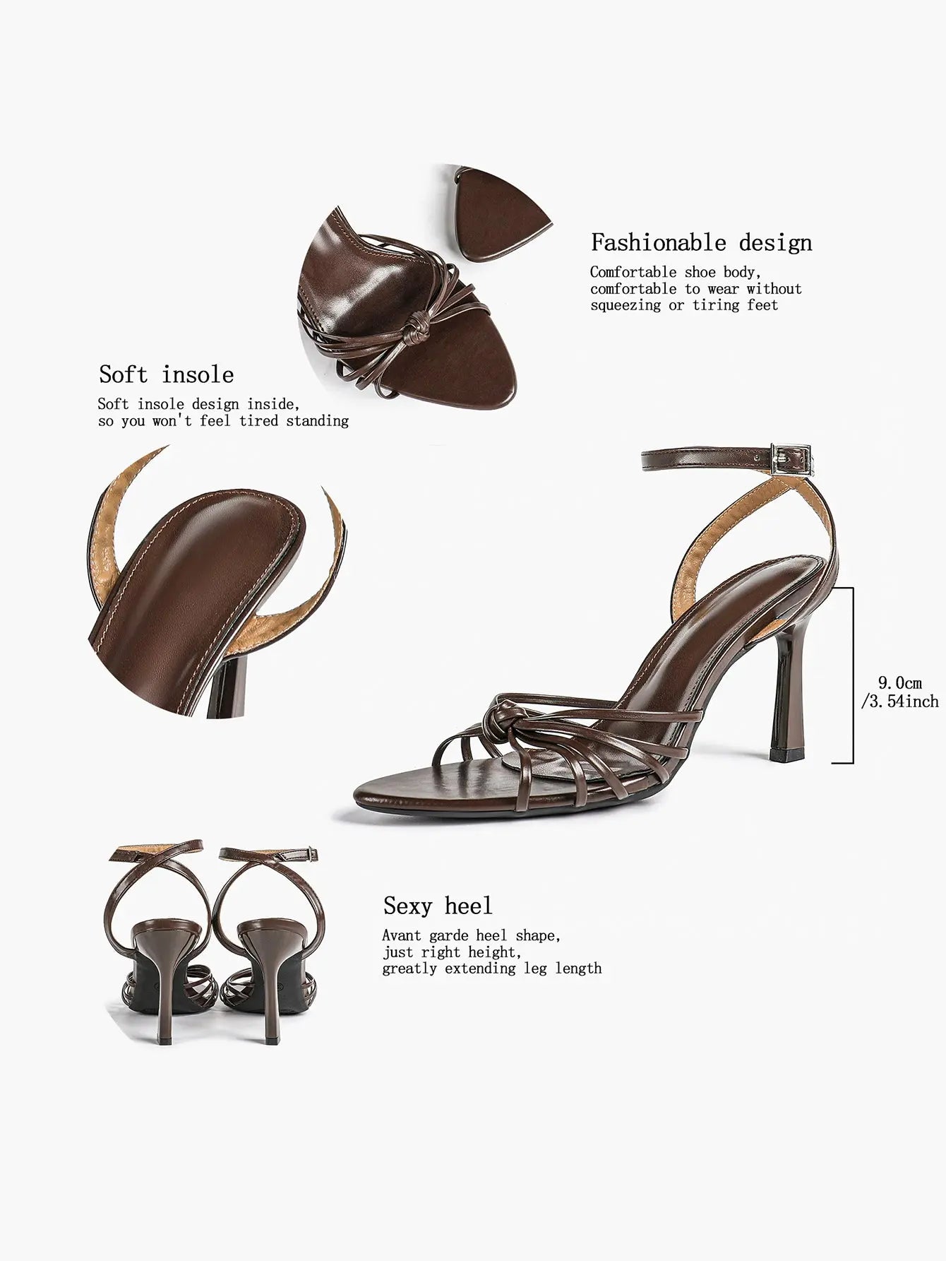 Women's Black Stiletto Heels 3.54 Inch Crisscross Strap Sandals Wedding Party Evening Dress Shoes YISHIFAN
