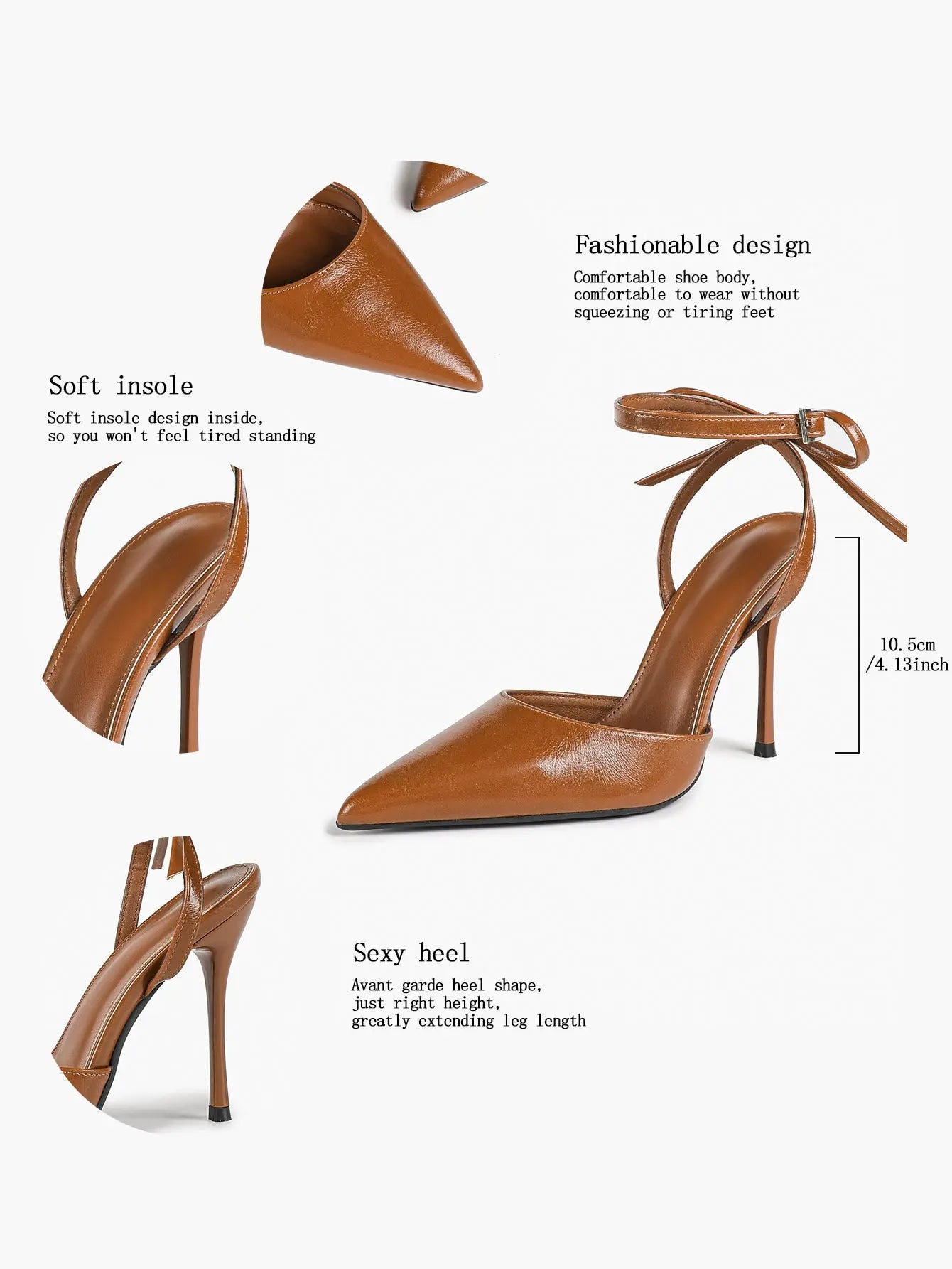Black Patent D’Orsay Bow Ankle Strap Stiletto Heels – Women’s Pointed Toe High Heels YISHIFAN