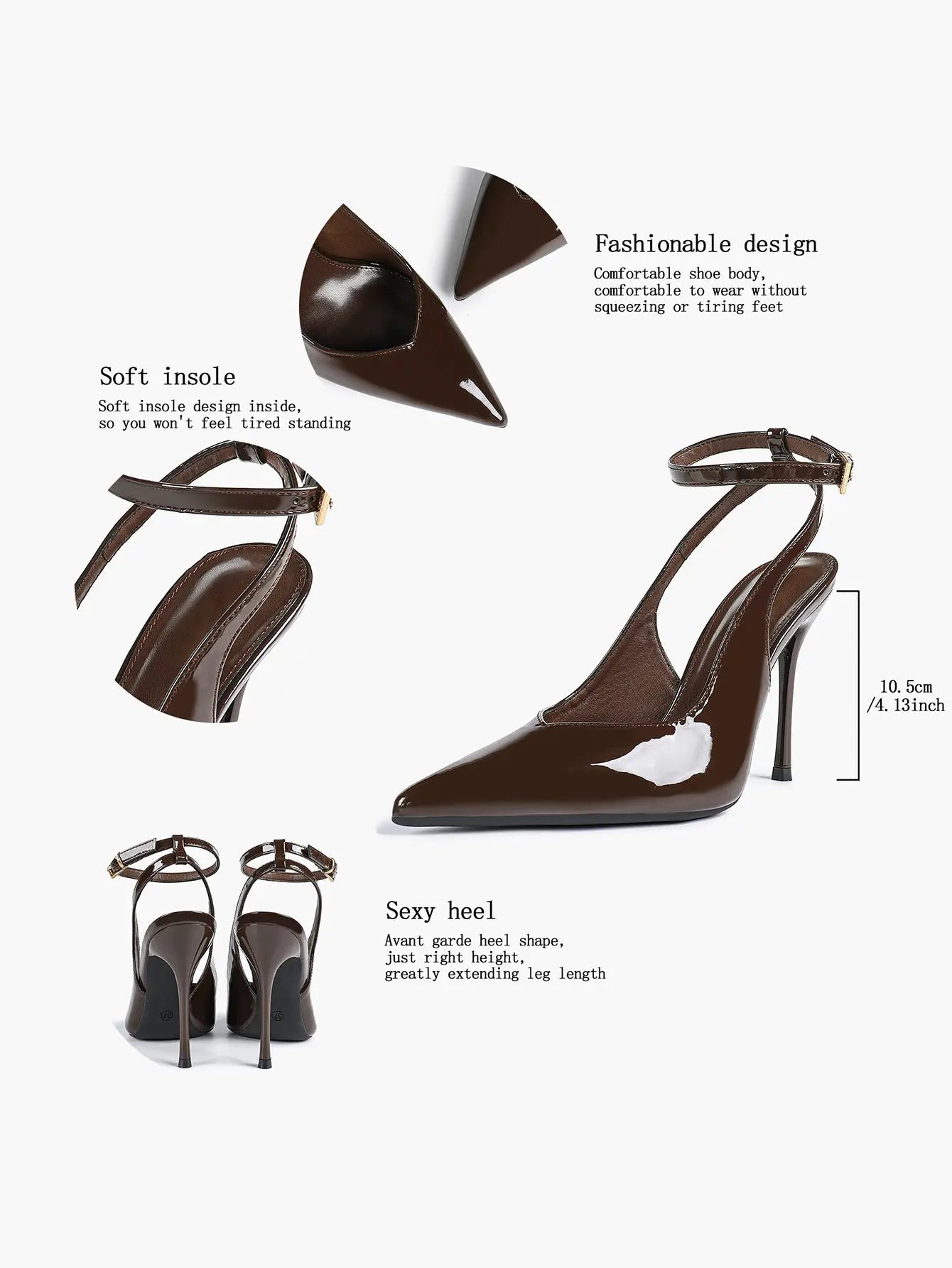 Women's Dark Brown Ankle Strap Pointed Toe High-Heel Sandals Wedding Party Evening Dress Shoes YISHIFAN